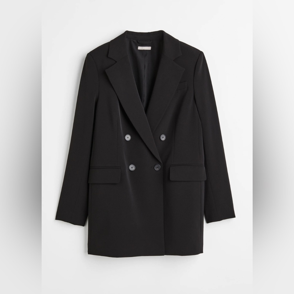 H&M Black Double-Breasted Blazer with Peaked Lapels